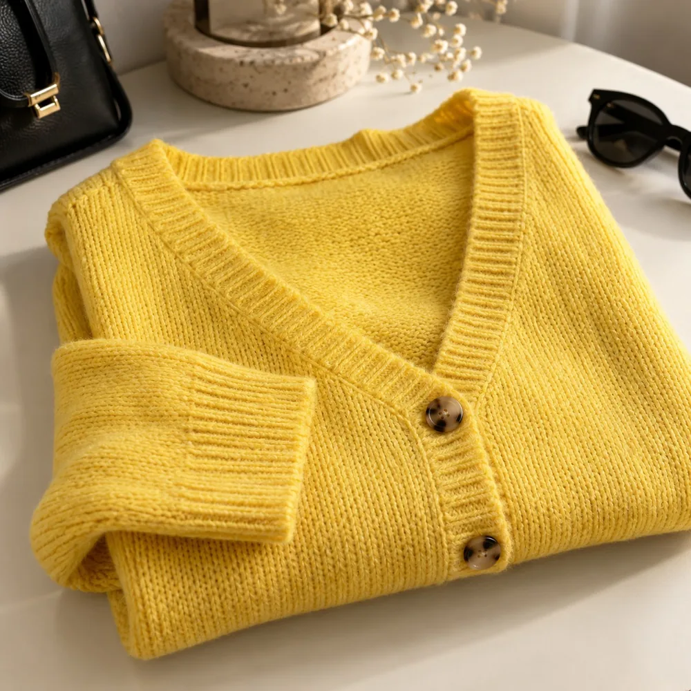 Cárdigan de punto amarillo
